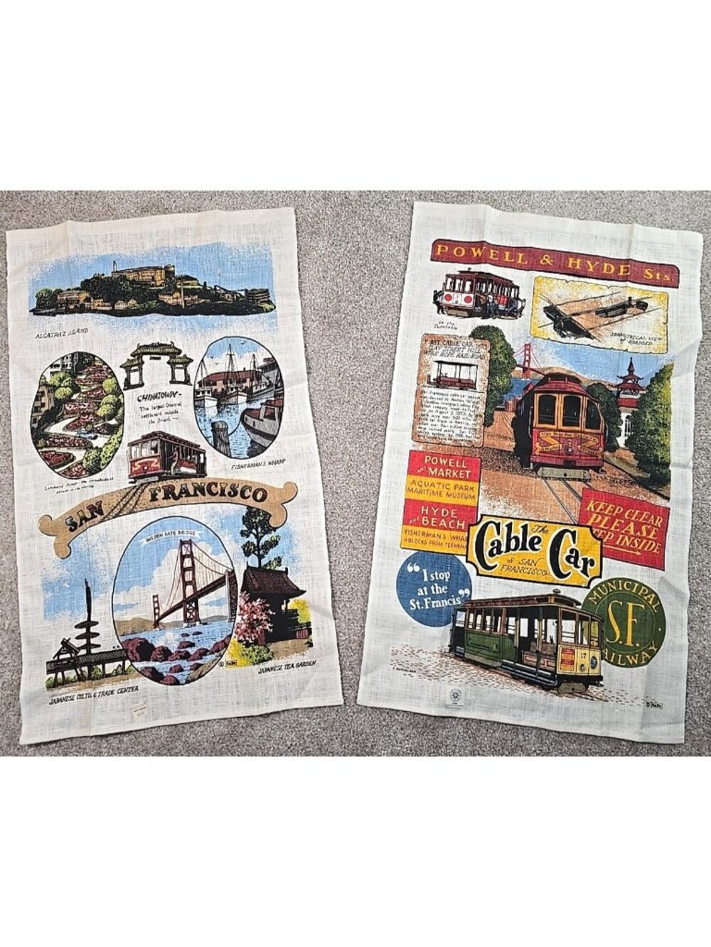 Kay Dee Lot of 2 Vtg Linen San Franciso Tea Towel Souvenirs 27.5" x 16" Crafts
